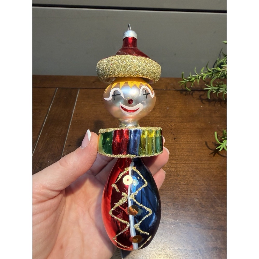 Vintage De Carlini Italian Blown Glass Clown Jester Christmas Ornament 6"!!